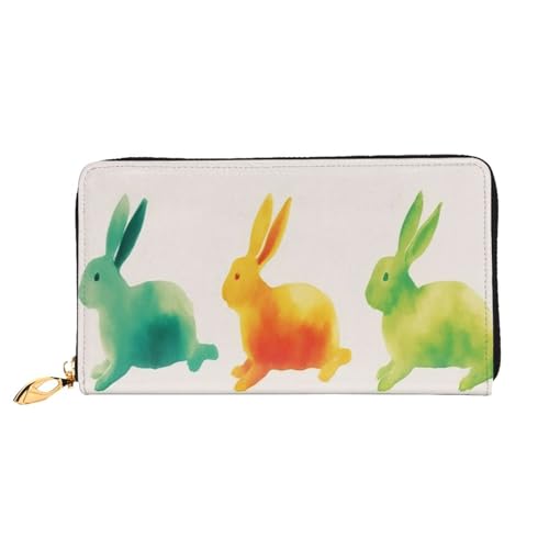 BKTRAVERPT Lange Geldbörse aus Leder, Regenbogen-Kaninchen mit Reißverschluss, stilvoller Kreditkarten-Organizer, Clutch-Tasche für Damen und Herren, Handy-Geldbörse, 3D-Druckmuster, Einheitsgröße, von BKTRAVERPT