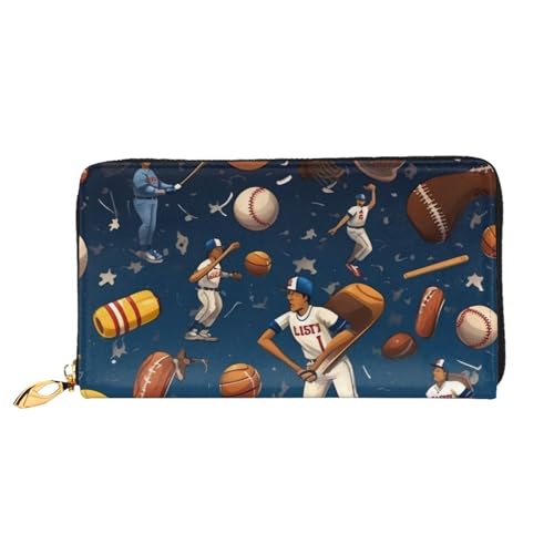 BKTRAVERPT Lange Ledergeldbörse, Sport-/Baseball-Spiel mit Reißverschluss, stilvoller Kreditkarten-Organizer, Clutch-Tasche für Damen und Herren, Handy-Geldbörse, 3D-Druckmuster, Einheitsgröße, Casual von BKTRAVERPT