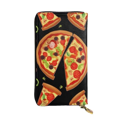 BKTRAVERPT Tasty Pizza Stilvolle lange Geldbörse mit Reißverschluss, Ledergeldbörse, Münzgeldbörse, Clutch, Kreditkarten-Organizer für Damen, 3D-gedrucktes Muster, Leder-Telefongeldbörse für Damen und von BKTRAVERPT