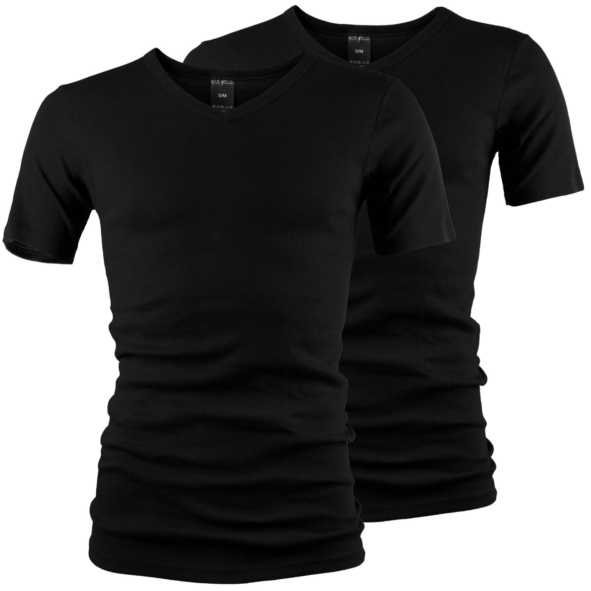 Unterhemd Herren 2er Set | Business V-Ausschnitt T-Shirt | Feinripp | Schwarz von BLACK SNAKE