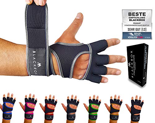 BLACKROX Fitnesshandschuhe Seattle Atmungsaktive Vergleichssieger Fitness Handschuhe mit Handgelenkstütze Herren Damen, Handschuhe für Kraftsport, Gym Gloves Fitnesshandschuhe, Bodybuilding (Grau, S) von BLACKROX