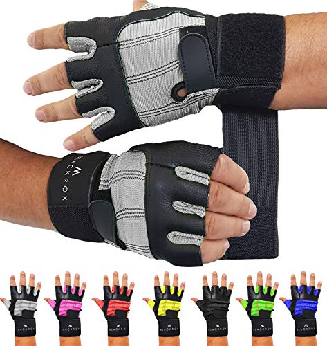 BLACKROX Fitnesshandschuhe echtes Leder Herren & Damen V3 Boston Kraftsport Handgelenkschutz Trainingshandschuhe Gym Handschuhe Bodybuilding Gym Gloves Kraftsport (Grau, M) von BLACKROX