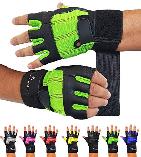 BLACKROX Fitnesshandschuhe echtes Leder Herren & Damen V3 Boston Kraftsport Handgelenkschutz Trainingshandschuhe Gym Handschuhe Bodybuilding Gym Gloves Kraftsport (Grün, XL) von BLACKROX