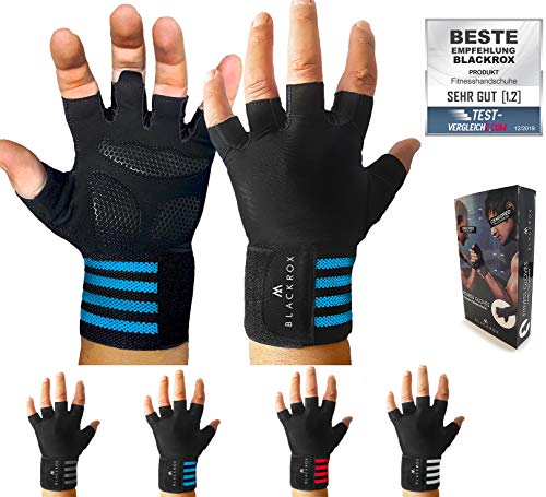 BLACKROX Trainingshandschuhe Vergleichssieger Fitness Handschuhe mit Handgelenkstütze Herren u. Damen, Handschuhe für Kraftsport, Gym Gloves Fitnesshandschuhe, Bodybuilding (Blau, L) von BLACKROX