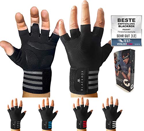 BLACKROX Trainingshandschuhe Vergleichssieger Fitness Handschuhe mit Handgelenkstütze Herren Damen, Handschuhe für Kraftsport, Fitnesshandschuhe, Bodybuilding (Schwarz,M) von BLACKROX