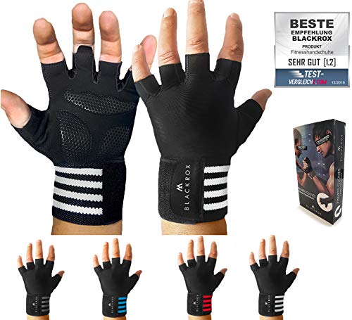 BLACKROX Trainingshandschuhe Vergleichssieger Fitness Handschuhe mit Handgelenkstütze Herren u. Damen, Handschuhe für Kraftsport, Gym Gloves Fitnesshandschuhe, Bodybuilding (Weiß, XL) von BLACKROX