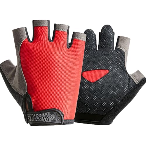 BLAFT Halbe Finger rutschfeste Handschuhe, Outdoor-Sport Reiten Motorrad Wandern Bergsteigen Camping Wandern Laufen, Winddicht Komfortabel Weichen Touchscreen Fingerlose Handschuhe (rot, S) von BLAFT