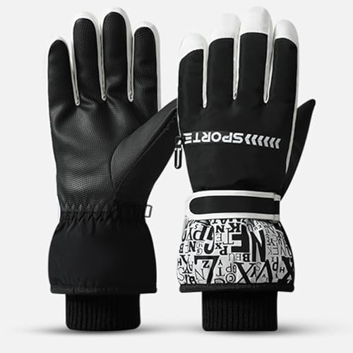 Winter MäNner Und Frauen Gepolstertes Atmungsaktives Warmes Leder Handschuhe wasserdicht Adjustable Touch Screen Windproof Coldproof Waterproof Five Fingers Handschuhe Full Fingers (Schwarz, 32 * 13) von BLAFT