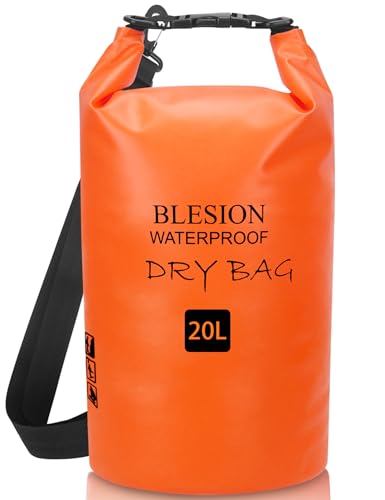 BLESION Dry Bag 5L/10L/15L/20L/30L wasserdichte Tasche Verstellbarer Schultergurt, Wasserdichter Rucksack für Kajakfahren, Angeln, Schwimmen, Wandern Reisen (Orange, 10L) von BLESION