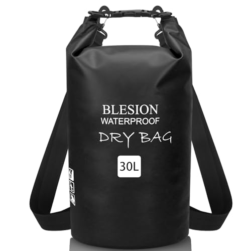 BLESION Dry Bag 5L/10L/15L/20L/30L wasserdichte Tasche Verstellbarer Schultergurt, Wasserdichter Rucksack für Kajakfahren, Angeln, Schwimmen, Wandern Reisen (Schwarz, 10L) von BLESION