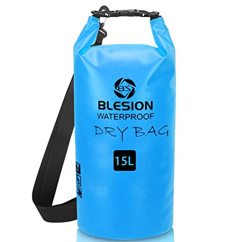 BLESION Dry Bag 5L/10L/15L/20L/30L wasserdichte Tasche Verstellbarer Schultergurt, Wasserdichter Rucksack für Kajakfahren, Angeln, Schwimmen, Wandern Reisen (Himmelblau, 20L) von BLESION