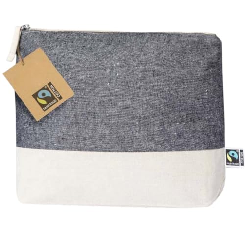 BLUECHOLON Kulturbeutel aus 100 % Baumwolle, 180 g/m² mit Bitonbasis, Fairtrade-zertifiziert (Fair Trade), Damen-Kosmetiktasche mit Reißverschluss, Kosmetiktasche für Reisen, Schwarz , Kulturbeutel von BLUECHOLON