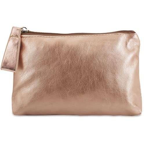 Kulturbeutel aus Kunstleder für Damen, Metallic-Finish, mit Reißverschluss und Griff, Kosmetiktasche für Reisen, gold Kulturbeutel aus Kunstleder für Damen, Metallic-Finish, mit Reißverschluss und Griff, Kosmetiktasche für Reisen, gold von BLUECHOLON