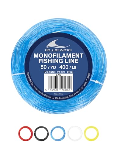 BLUEWING Monofile Angelschnur, unsichtbar, dünner Durchmesser, Mono-Angelschnur, Durchmesser 1,9 mm x 45,7 m x 180 kg, Blau von BLUEWING