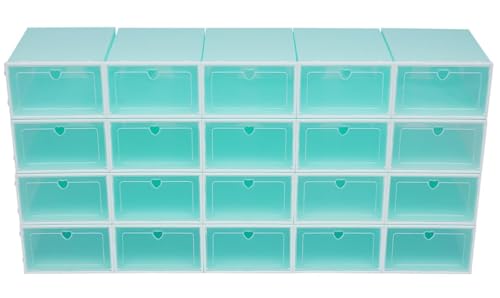 20 Stück Transparent Schuhbox, Stapelbar Schuhboxen Kunststoff Transparent Aufbewahrungsbox, Schuhregal Platzsparend Schuhregal Tür Schublade Stapelbar Schuh Boxen Für Werden, Um Schuhe A von BLUEZY