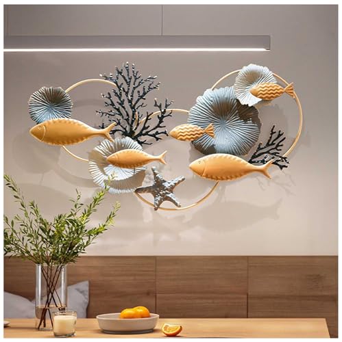 3D Wanddeko Metall, Fischschwarm Moderne Wandskulpturen Metall Mit Fisch Seestern, Metall Fisch Wandkunst Dekor, Fisch Familie Wanddekoration Für Wohnzimmer Schlafzimmer Gang A von BLUEZY