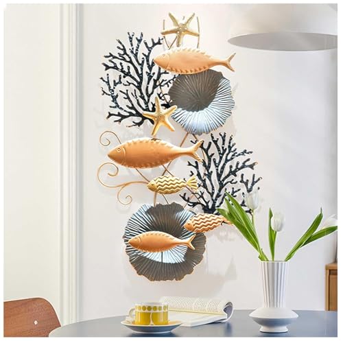 3D Wanddeko Metall, Fischschwarm Moderne Wandskulpturen Metall Mit Fisch Seestern, Metall Fisch Wandkunst Dekor, Fisch Familie Wanddekoration Für Wohnzimmer Schlafzimmer Gang C von BLUEZY