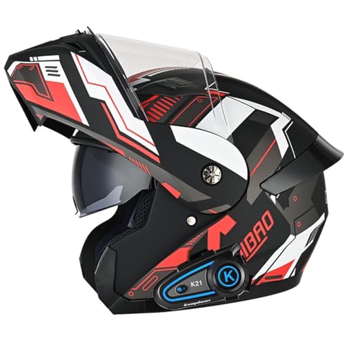 Bluetooth Motorradhelm, Klapphelm Motorrad Modularer Helm Mit Doppelvisier, ECE Genehmigte Rollerhelm Racing Helm Motocross Helm Scoot and Ride Helm Rollerhelm Für Damen Und Herren A,XXL von BLUEZY