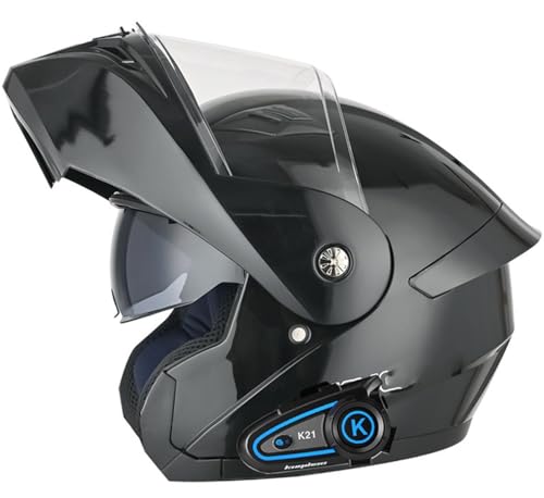 Bluetooth Motorradhelm, Klapphelm Motorrad Modularer Helm Mit Doppelvisier, ECE Genehmigte Rollerhelm Racing Helm Motocross Helm Scoot and Ride Helm Rollerhelm Für Damen Und Herren C,XL von BLUEZY