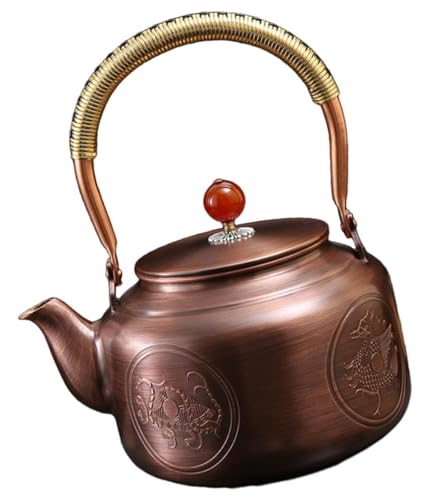 Kupfer-Teekessel, Handgefertigter Wasserkessel, 1300 Ml, Reine Kupfer-Teekanne Für Restaurants Retro, Für Küche, Haushalt, Teehaus, Teekanne Induktion Teapot Für Teeliebhaber A von BLUEZY