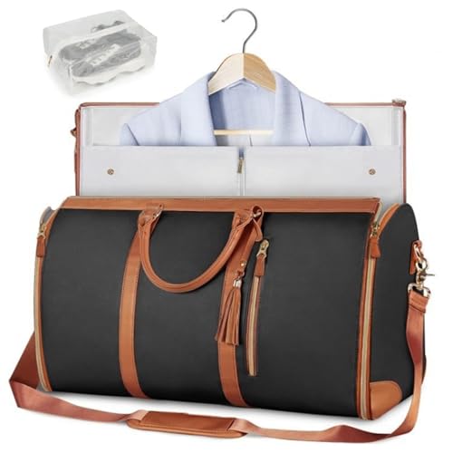 Leder-Anzugtasche Für Reisen, Faltbar, Anzugtasche Herren Reisetasche Damen Carry On Handgepäck Tasche Duffle Bag Für Jacken, Schuhe, Wochenendtasche, Organizer C von BLUEZY