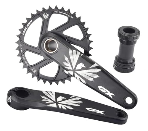 MTB 170Mm 175Mm GXP Fahrrad Kurbel Garnitur 30T-38T Hohle Integrierte Kurbelgarnitur Set 1-Fach Runde Kettenblatt Fahrrad Kurbel Cran Fahrrad Ersatzteile Für 9/10/11/12 Fach 34T,170mm von BLUEZY