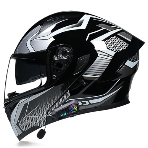 Motorradhelm für Herren mit Bluetooth Klapphelm Motorrad, Modularer Helm Scoot and Ride Helm rollerhelm ECE Zertifiziert Integralhelm, Mit Eingebautem Mikrofon für Automatische Reaktion A11,M von BLUEZY