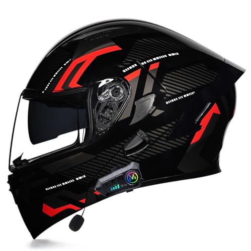 Motorradhelm für Herren mit Bluetooth Klapphelm Motorrad, Modularer Helm Scoot and Ride Helm rollerhelm ECE Zertifiziert Integralhelm, Mit Eingebautem Mikrofon für Automatische Reaktion A12,XL von BLUEZY