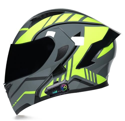 Motorradhelm für Herren mit Bluetooth Klapphelm Motorrad, Modularer Helm Scoot and Ride Helm rollerhelm ECE Zertifiziert Integralhelm, Mit Eingebautem Mikrofon für Automatische Reaktion A14,XXL von BLUEZY