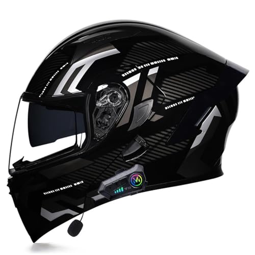 Motorradhelm für Herren mit Bluetooth Klapphelm Motorrad, Modularer Helm Scoot and Ride Helm rollerhelm ECE Zertifiziert Integralhelm, Mit Eingebautem Mikrofon für Automatische Reaktion A7,L von BLUEZY