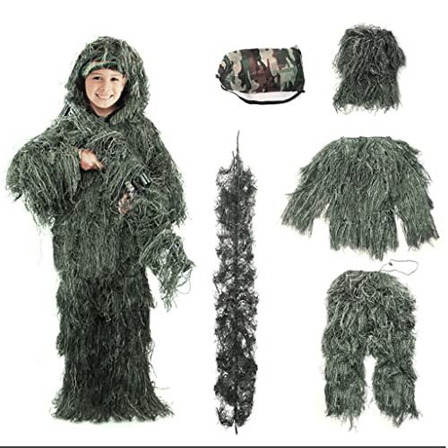 Tarnanzug Dschungel Ghillie Suit, Wald Ghillie Suit, 3D Atmungsaktives Taktisches, Tarnkleidung Jagd Paintball Airsoft Sniper Camouflage Set 4-Teilig für Kind Und Erwachsene A,150 Tarnanzug Dschungel Ghillie Suit, Wald Ghillie Suit, 3D Atmungsaktives Taktisches, Tarnkleidung Jagd Paintball Airsoft Sniper Camouflage Set 4-Teilig für Kind Und Erwachsene A,150 von BLUEZY