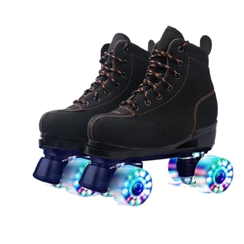 BMOZRM Erwachsene Doppelreihe Rollschuhe Damen Hoch Oben Klassisch Rollerskates, Drinnen Draußen Roll Schuhe Mit 4 Rädern for Erwachsene Anfänger Männer Jungen Unisex (Color : Black+Flash Wheel, Siz von BMOZRM