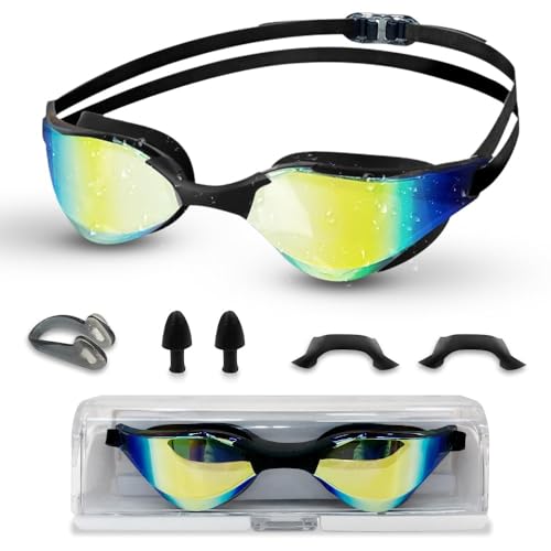BNGXR Schwimmbrille, Taucherbrille Erwachsene mit Ohrenstöpsel und Nasenklammer, Anti Nebel UV-Schutz Objektive Wassersport Schwimmbrillen Voll verstellbar für Männer, Frauen und Kinder von BNGXR