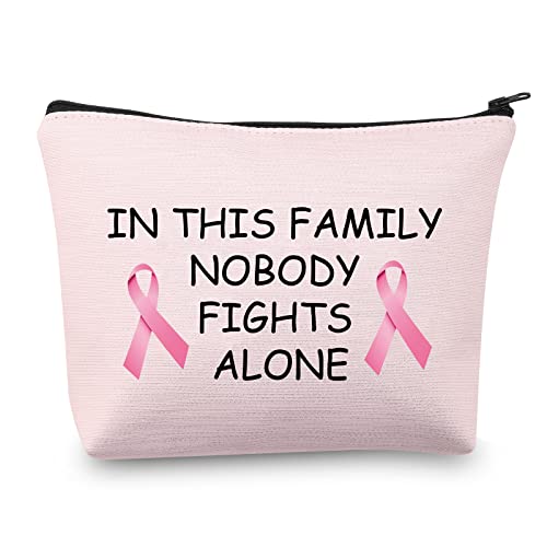 Make-up-Tasche für Brustkrebs-Geschenke, rosa Schleife, Krebs-Bewusstsein, Geschenke für Chemo-Überlebende, Patienten, Brustkrebs-Überlebende in dieser Familie, niemand kämpft allein, Leinwand., von BNQL