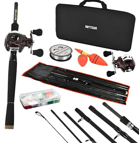 BNTTEAM Mini 19BB Baitcasting-Rolle und Ruten Kombination Spincasting-Sets aus Hartkohlefaser teleskopisch tragbare Hand Kunstköderschnur Angelrolle für Reisen, Salzwasser, Süßwasser von BNTTEAM