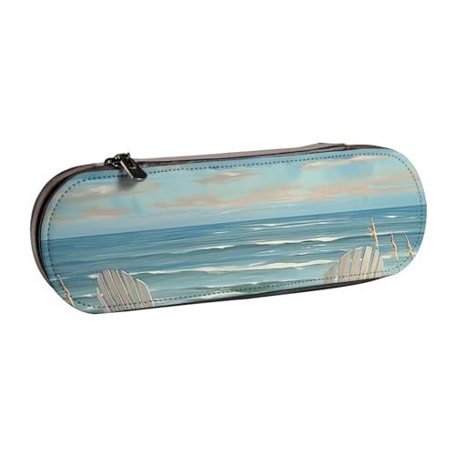 BNVSADC Federmäppchen mit Strandmotiv und Stühlen, bedrucktes Leder-Federmäppchen und Make-up-Tasche, stilvolle Hartschalen-Bleistifttasche, Schreibwaren-Organizer-Tasche für Schule, Büro, Reisen, BNVSADC Federmäppchen mit Strandmotiv und Stühlen, bedrucktes Leder-Federmäppchen und Make-up-Tasche, stilvolle Hartschalen-Bleistifttasche, Schreibwaren-Organizer-Tasche für Schule, Büro, Reisen, von BNVSADC