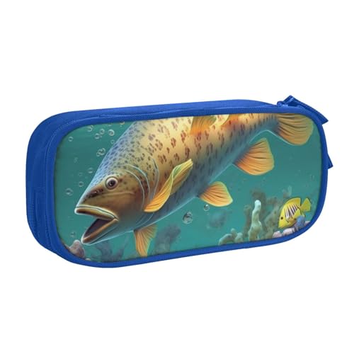 BNVSADC Federmäppchen mit buntem Fisch unter dem Meer, bedruckt, großes Federmäppchen, niedliches Federmäppchen, Büro, Schule, Schreibwaren-Organizer für Mädchen und Jungen, Schwarz, blau, von BNVSADC