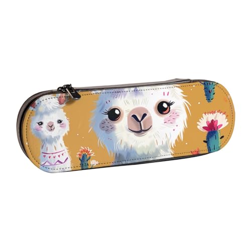 BNVSADC Federmäppchen und Make-up-Tasche aus Leder, Cartoon-Alpaka-Motiv, niedliches Tiermotiv, stilvolle Hartschale, Schreibwaren-Organizer-Tasche für Schule, Büro, Reisen, Schwarz , Einheitsgröße, von BNVSADC