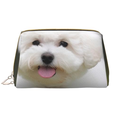 Bichon Frisé-Hunde-Make-up-Tasche für Damen, tragbar, Leder, Reise-Kosmetiktasche, mit Reißverschluss, weiß, Einheitsgröße, Kosmetiktasche von BNVSADC