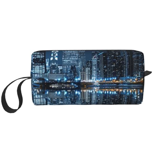 Chicago Kosmetiktasche, reflektierend, bedruckt, Reise-Make-up-Tasche, tragbare Kosmetiktasche, Make-up-Koffer, Kulturbeutel, Handtaschen-Organizer für Damen, weiß, Einheitsgröße, Kosmetiktasche von BNVSADC