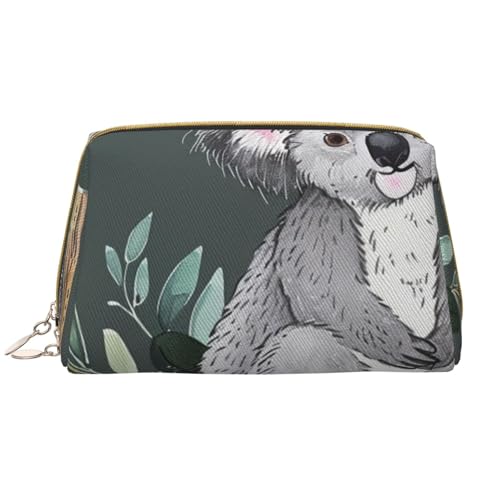 Kosmetiktasche mit Koala-Aufdruck für Damen, tragbar, Leder, Make-up-Tasche, Reise-Reißverschluss, Kosmetiktasche, weiß, Einheitsgröße, Kosmetiktasche von BNVSADC