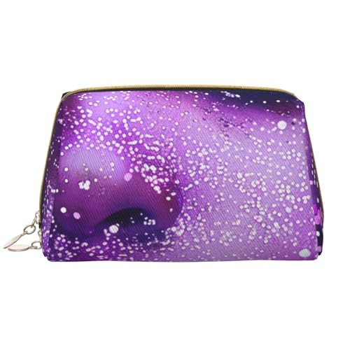 Make-up-Tasche für Damen, mit violettem Glitzer, tragbar, Leder, Reise-Reißverschluss, Kosmetiktasche, weiß, Einheitsgröße, Kosmetiktasche von BNVSADC