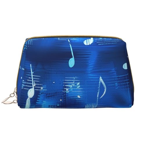 Make-up-Tasche mit Musiknoten für Damen, tragbar, Leder, Reise-Kosmetiktasche, mit Reißverschluss, Blau, weiß, Einheitsgröße, Kosmetiktasche von BNVSADC