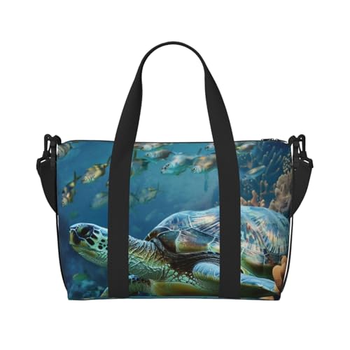 Reisetasche mit Meeresschildkröte mit Fischen, bedruckt, für Herren und Damen, groß, wasserabweisend, Turnbeutel, Wochenendtasche mit Schultergurt, Schwarz , Einheitsgröße, Reisetasche von BNVSADC