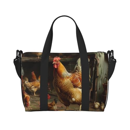 Roast Chicken Hen Farm bedruckte Reisetasche für Herren und Damen, groß, wasserabweisend, Turnbeutel, Wochenendtasche mit Schultergurt, Schwarz , Einheitsgröße, Reisetasche von BNVSADC