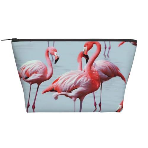 Schöne lustige Reise-Make-up-Tasche mit Flamingo-Motiv, Trapez-Kosmetiktasche, Make-up-Koffer, Kulturbeutel, Organizer für Damen, Schwarz , Einheitsgröße, Kosmetiktasche von BNVSADC