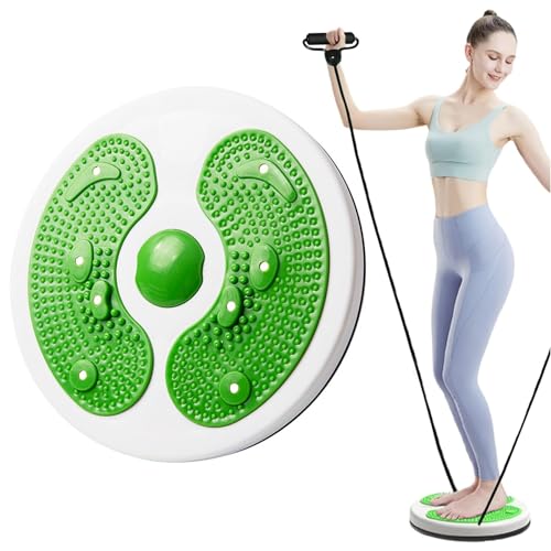 BOBORE Twist Board Waist Twisting Disc, Waist Whisper Twisting Disc Board For Exercise, Fitness Turntable For Home Workout, Waist Wriggling Plate With Resistance Bands And Foot Massage (Color : Green von BOBORE