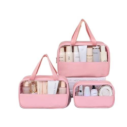 BODOBTF Tragbare Reise-Kosmetiktasche für Damen, transparente Kosmetiktasche mit großer Kapazität, wasserdichte Multifunktionskosmetiktasche, Rosa S, One Size von BODOBTF