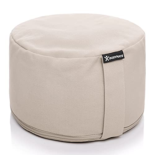 BODYMATE Extra-Hohes Yogakissen rund 31cm Durchmesser 20cm hoch Beige mit Buchweizen-Spelz Füllung – Maschinenwaschbarer Bezug aus 100% extra Dicker Baumwolle – Meditationskissen – Sitzkissen BODYMATE Extra-Hohes Yogakissen rund 31cm Durchmesser 20cm hoch Beige mit Buchweizen-Spelz Füllung – Maschinenwaschbarer Bezug aus 100% extra Dicker Baumwolle – Meditationskissen – Sitzkissen von BODYMATE