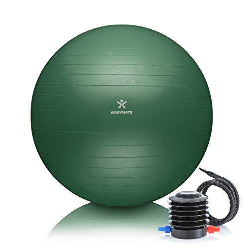 BODYMATE Gymnastikball Sitzball Trainingsball mit GRATIS E-BOOK inkl. Luft-Pumpe, Ball für Fitness, Yoga, Gymnastik, Core Training, für starken Rücken als Büro-Stuhl MIDNIGHT-GREEN 75cm von BODYMATE